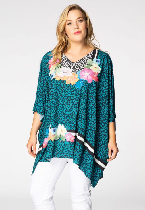 Yoek Kaftan LEO FLOWER | Blauw | Maat 38/40