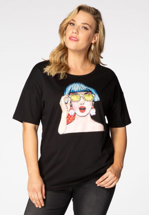 Yoek Wijd T-Shirt POP ART | Zwart | Maat 42/44