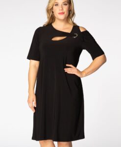 Yoek Jurk met cut-out | Zwart | Maat 58/60
