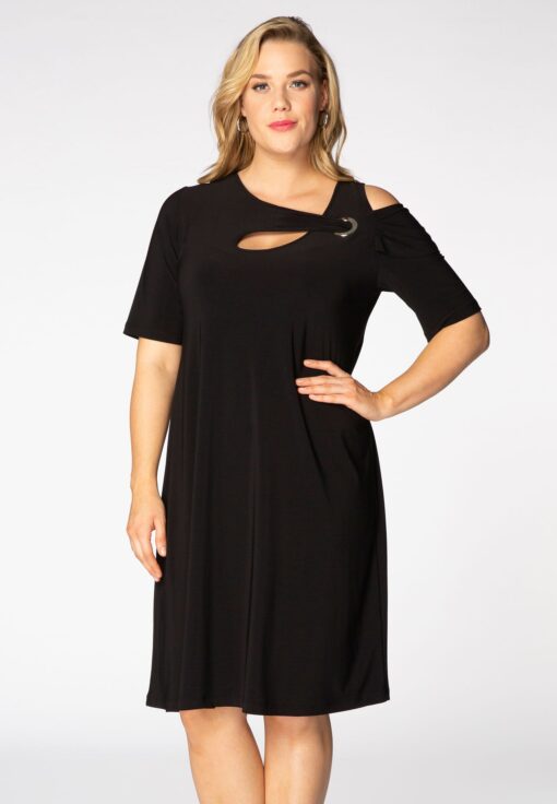 Yoek Jurk met cut-out | Zwart | Maat 58/60