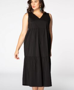 Yoek Dress stretch V-neck | Zwart | Maat 38/40