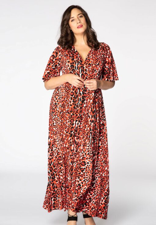 Yoek Maxi jurk RED LEO | Rood | Maat 54/56