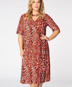 Yoek Jurk met cut-out halslijn RED LEO | Rood | Maat 38/40