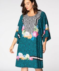 Yoek Jurk met wijde mouwen LEO FLOWER | Blauw | Maat 58/60