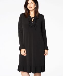 Yoek Jurk met ruches | Zwart | Maat 38/40