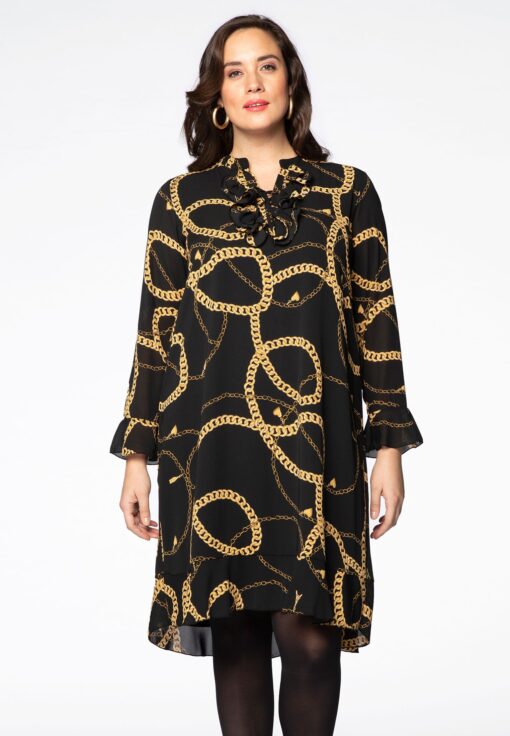 Yoek Jurk met ruches PARIS | Zwart | Maat 38/40