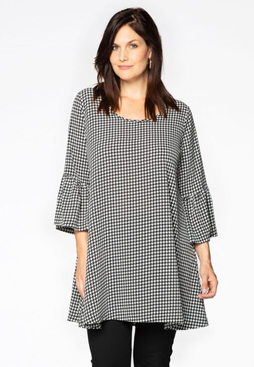 Yoek Tuniek wide bottom PIED DE POULE | Zwart | Maat 42/44