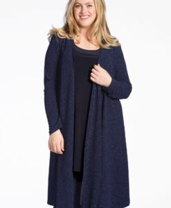 Yoek Cardigan LUREX pleated | Blauw | Maat 42/44