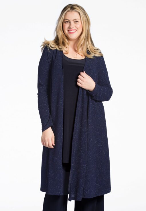 Yoek Cardigan LUREX pleated | Blauw | Maat 42/44