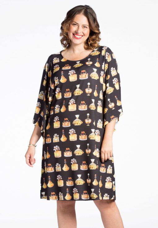 Yoek Dress PERFUME wide sleeves | Zwart | Maat 46/48