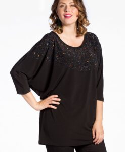 Yoek Shirt met strass | Zwart | Maat 38/40