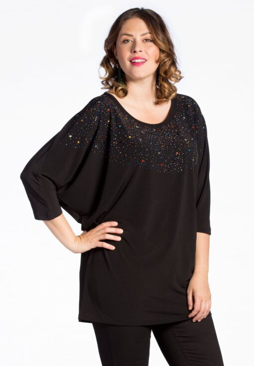 Yoek Shirt met strass | Zwart | Maat 38/40