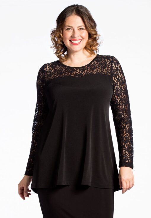 Yoek Tuniek flare met kant | Zwart | Maat 50/52