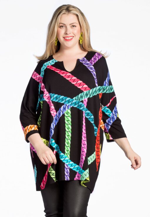 Yoek Wijde tuniek NEON CHAINS | Zwart | Maat 38/40
