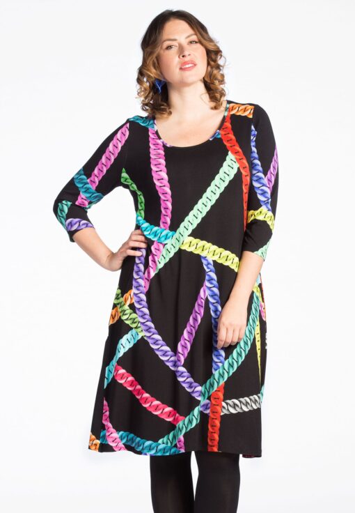 Yoek Jurk A-lijn NEON CHAINS | Zwart | Maat 42/44