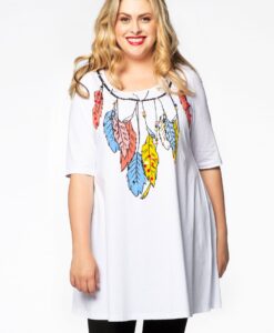 Yoek Tunic wide bottom feathers | Wit | Maat 42/44