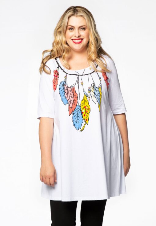 Yoek Tunic wide bottom feathers | Wit | Maat 42/44