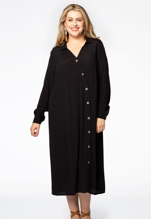 Yoek Dress buttoned | Zwart | Maat 38/40