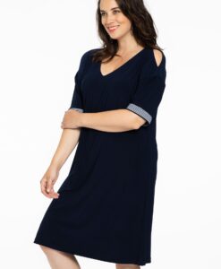 Yoek Jurk gestreepte mouwen | Blauw | Maat 38/40