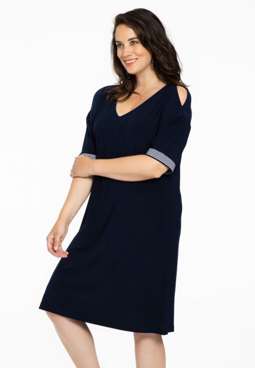 Yoek Jurk gestreepte mouwen | Blauw | Maat 38/40