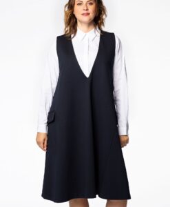 Yoek Dress deep v-neck | Blauw | Maat 54/56