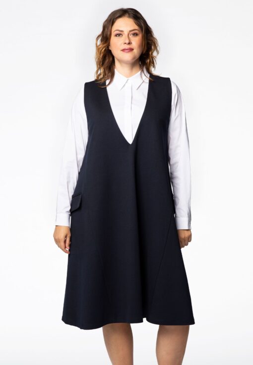 Yoek Dress deep v-neck | Blauw | Maat 54/56