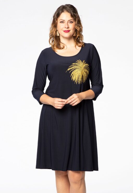Yoek Dress Palm embr. | Blauw | Maat 58/60