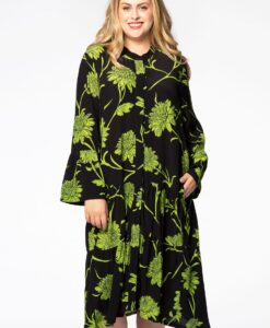 Yoek Jurk met ruches TOLEDO | Zwart | Maat 50/52