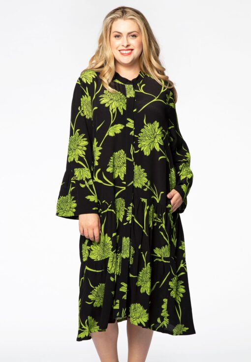Yoek Jurk met ruches TOLEDO | Zwart | Maat 50/52