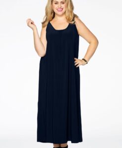 Yoek Maxi jurk met plooien | Blauw | Maat 38/40