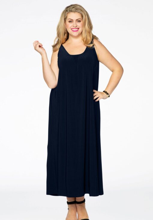 Yoek Maxi jurk met plooien | Blauw | Maat 38/40