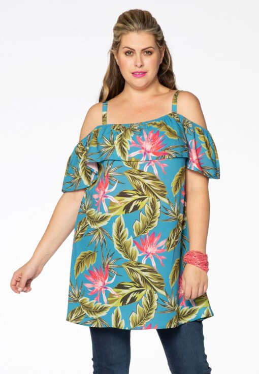 Yoek Tunic off shoulder HAWAII | Multi | Maat 38/40