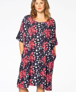 Yoek Wijde jurk FLORI DOT | Blauw | Maat 42/44