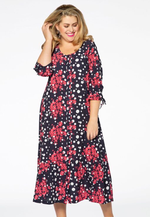 Yoek Jurk met ruches FLORI DOT | Blauw | Maat 38/40