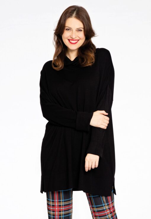 Yoek Pullover wijd met col | Zwart | Maat 42/44