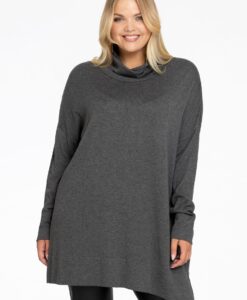Yoek Pullover wijd met col | Grijs | Maat 38/40