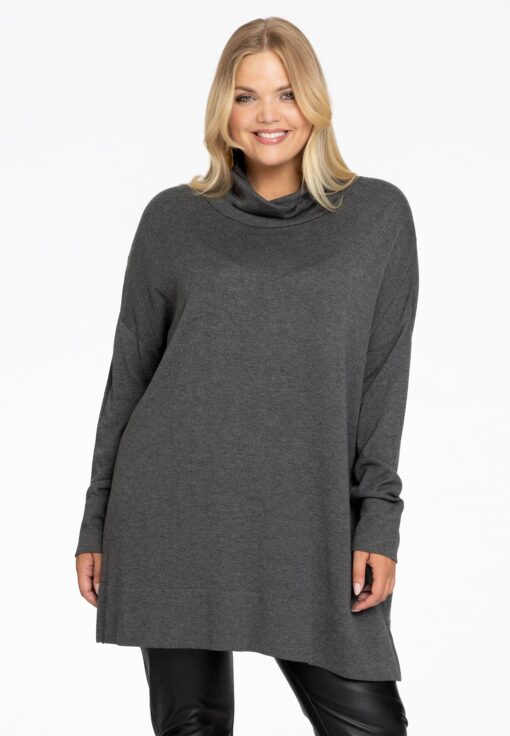 Yoek Pullover wijd met col | Grijs | Maat 38/40