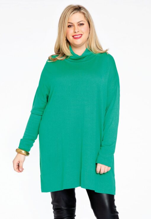 Yoek Pullover wijd met col | Groen | Maat 46/48