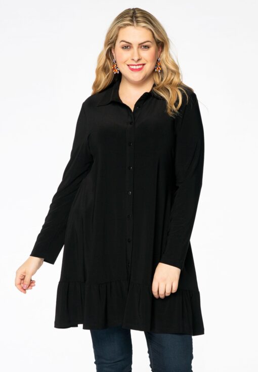 Yoek Blouse met ruches | Zwart | Maat 38/40