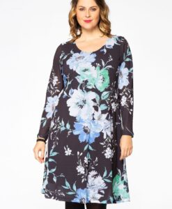 Yoek Jurk A-lijn FLOWERS | Blauw | Maat 38/40