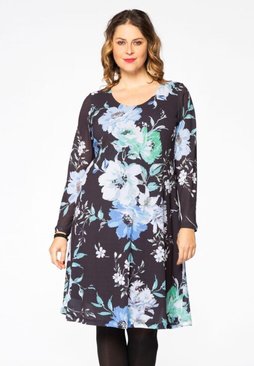 Yoek Jurk A-lijn FLOWERS | Blauw | Maat 38/40
