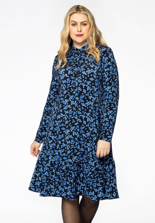 Yoek Jurk met ruches MILLEFLEUR | Blauw | Maat 38/40