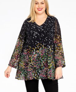 Yoek Blouse V-hals EDEN | Zwart | Maat 58/60