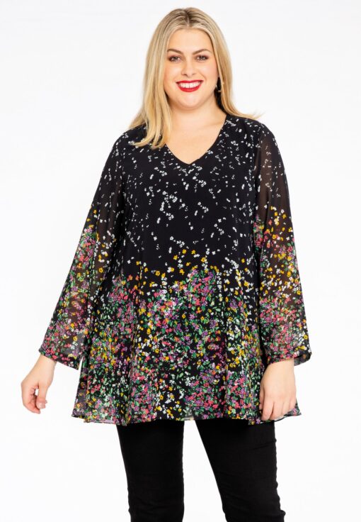 Yoek Blouse V-hals EDEN | Zwart | Maat 58/60