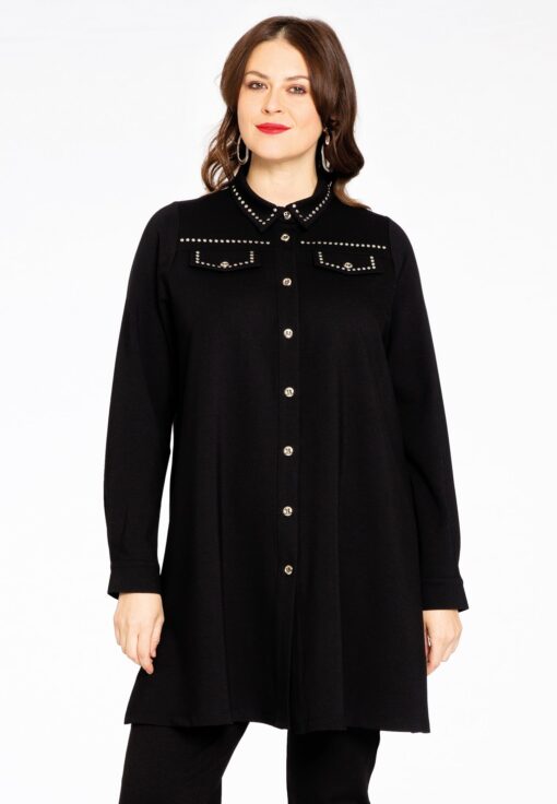 Yoek Blouse mets | Zwart | Maat 50/52