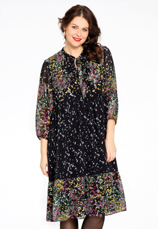 Yoek Jurk met ruches EDEN | Zwart | Maat 38/40