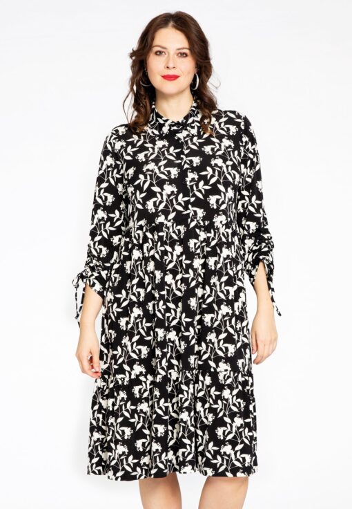 Yoek Jurk met strikjes WILLOW | Zwart | Maat 42/44
