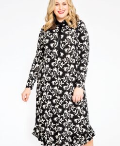 Yoek Blouse-jurk met ruches WILLOW | Zwart | Maat 38/40