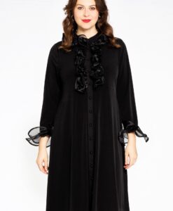 Yoek Blouse-jurk met ruches | Zwart | Maat 42/44