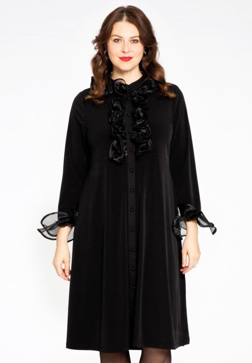 Yoek Blouse-jurk met ruches | Zwart | Maat 42/44